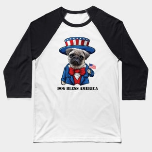 Pug Dog Bless America Baseball T-Shirt